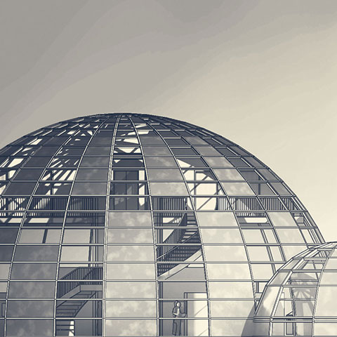 Architectural concept art of a geodome project